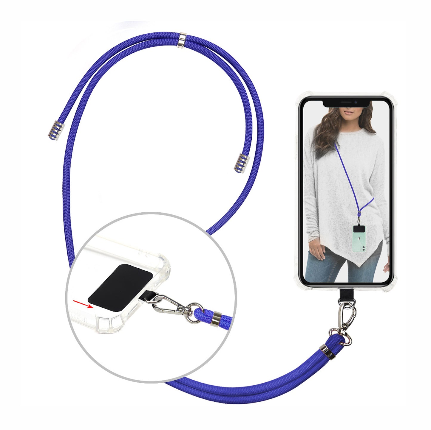 Strap para carcasa de celular universal, diseño cordón azul.