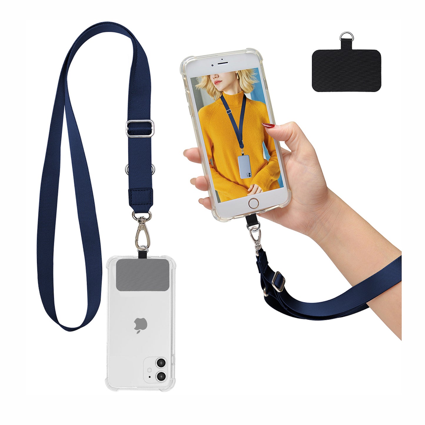 Strap para carcasa de celular universal, diseño ajustable azul.