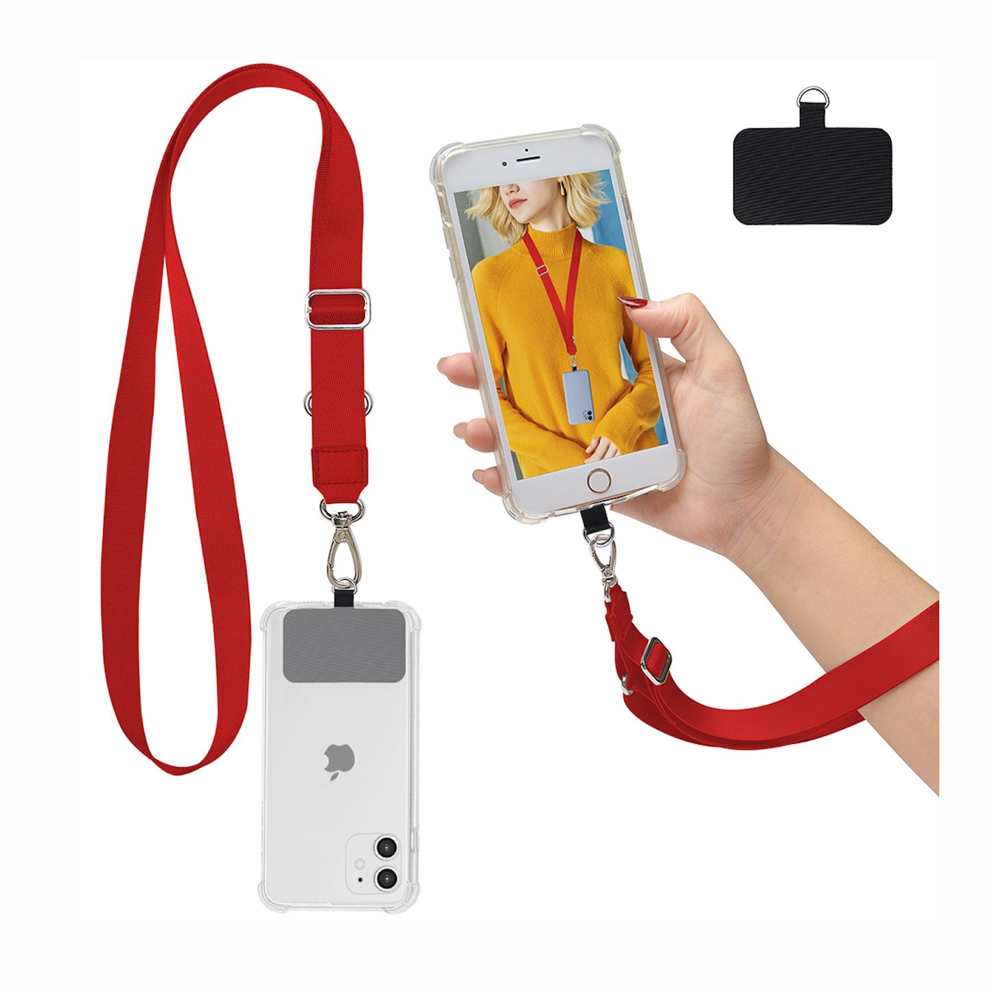 Strap para carcasa de celular universal, diseño ajustable rojo.
