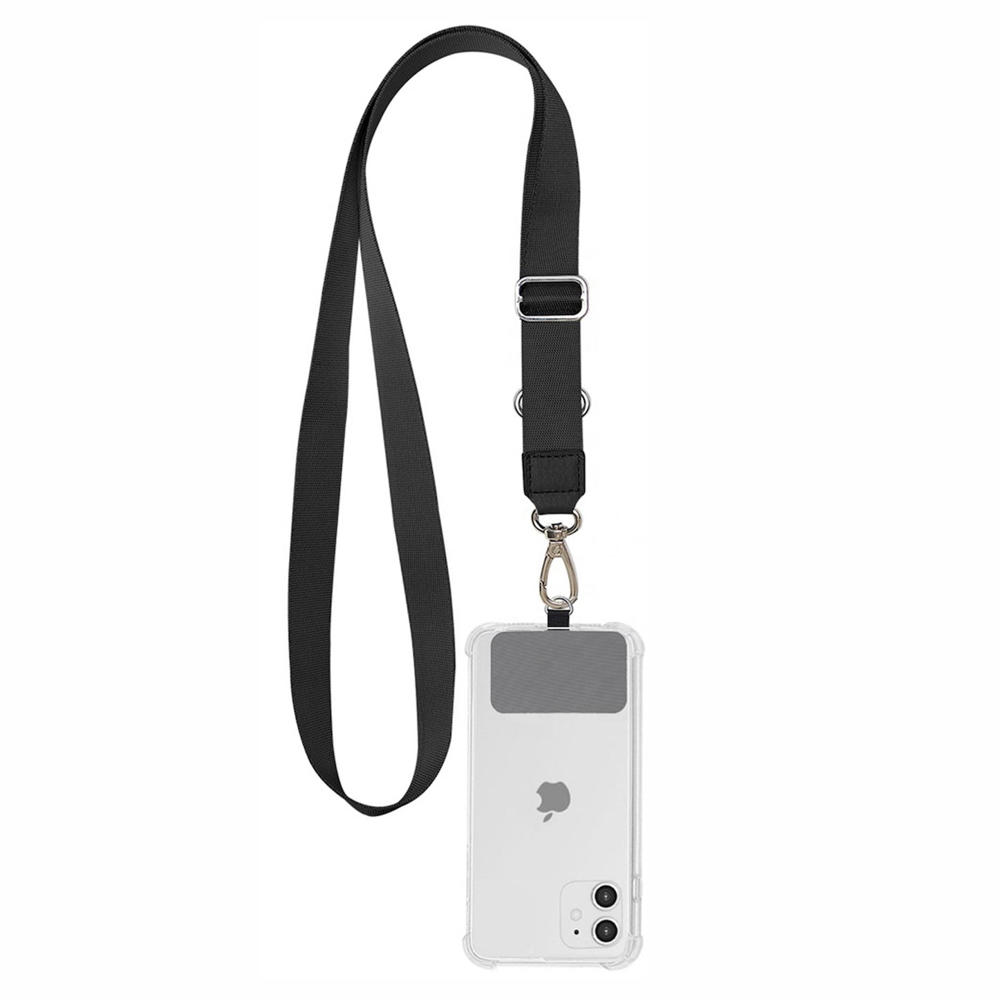 Strap para carcasa de celular universal, diseño ajustable negro.