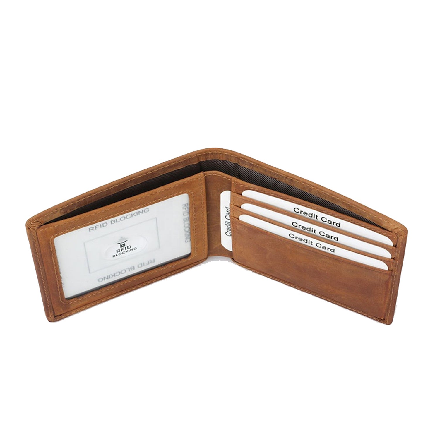 Billetera hombre, cuero genuino, protección RFID, bifold brown.