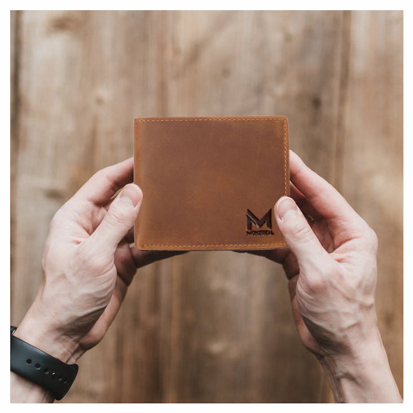 Billetera hombre, cuero genuino, protección RFID, bifold brown.