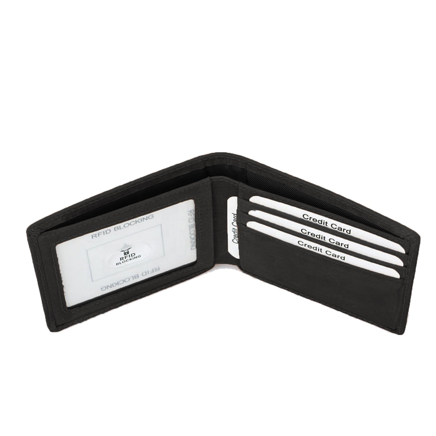 Billetera hombre, cuero genuino, protección RFID, bifold black.