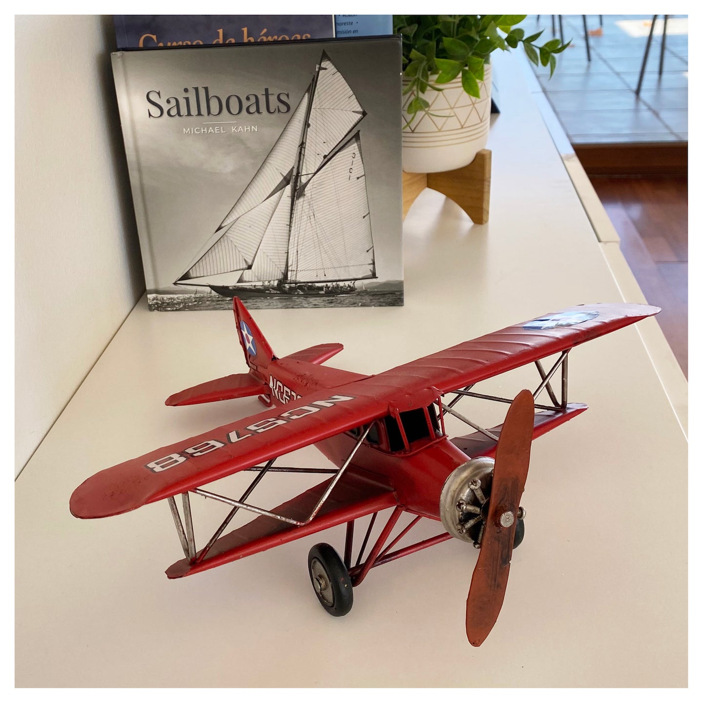 Avión A Escala Biplano De Colección Decoración Vintage