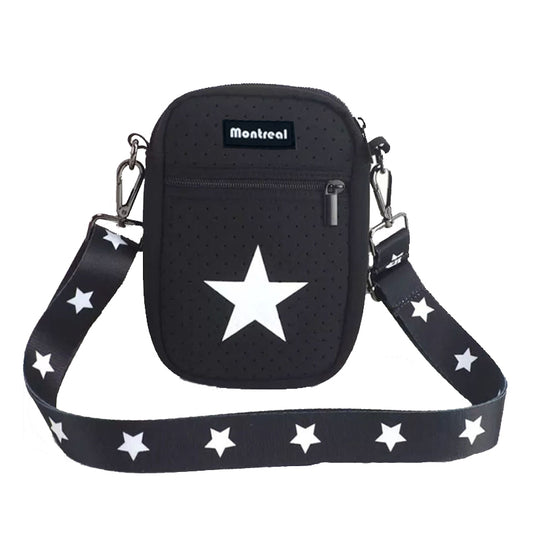 Bandolera, cartera, minibag, strap removible, black/star.