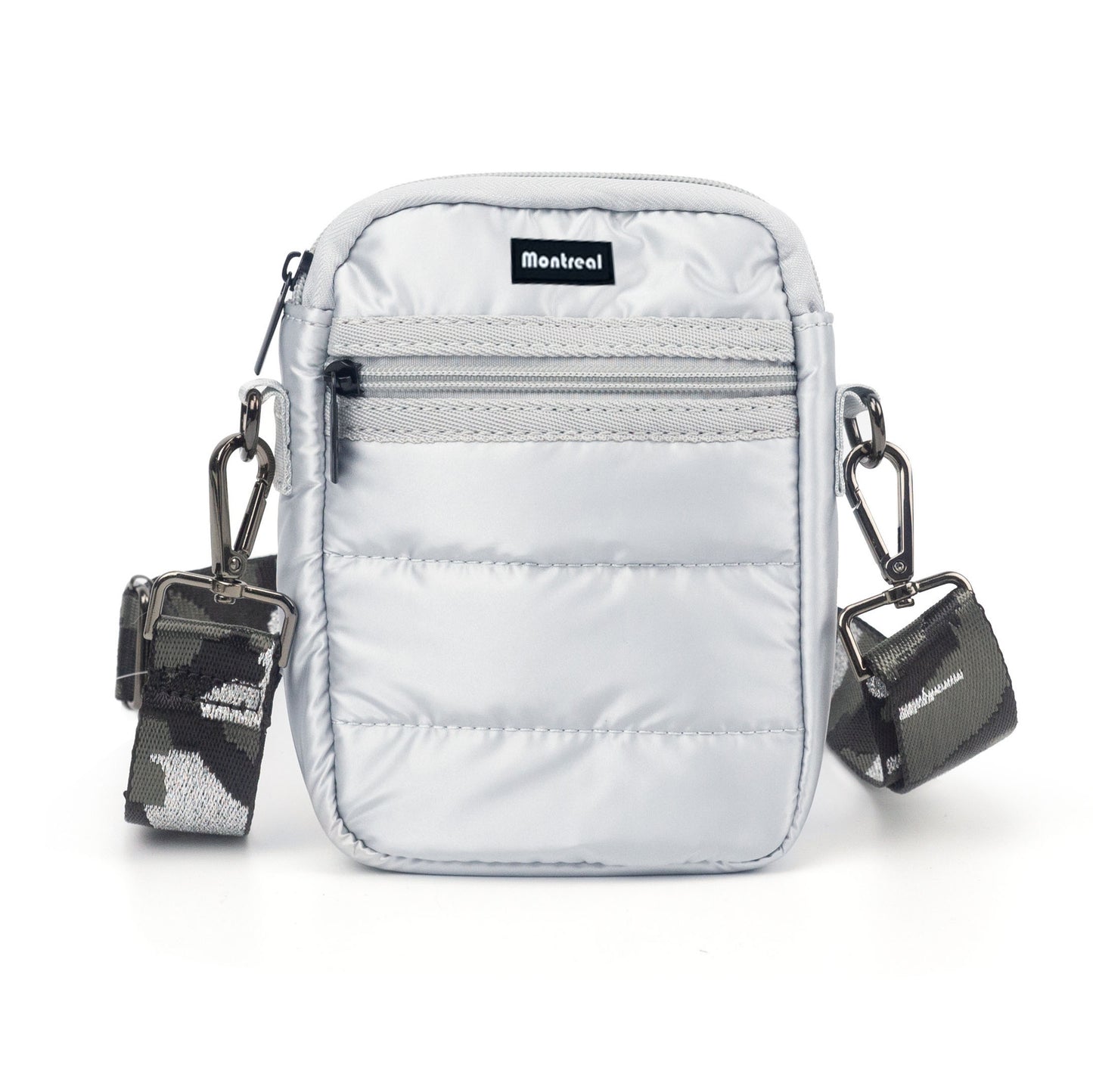 Bandolera, cartera, puffer minibag, strap removible, grey.