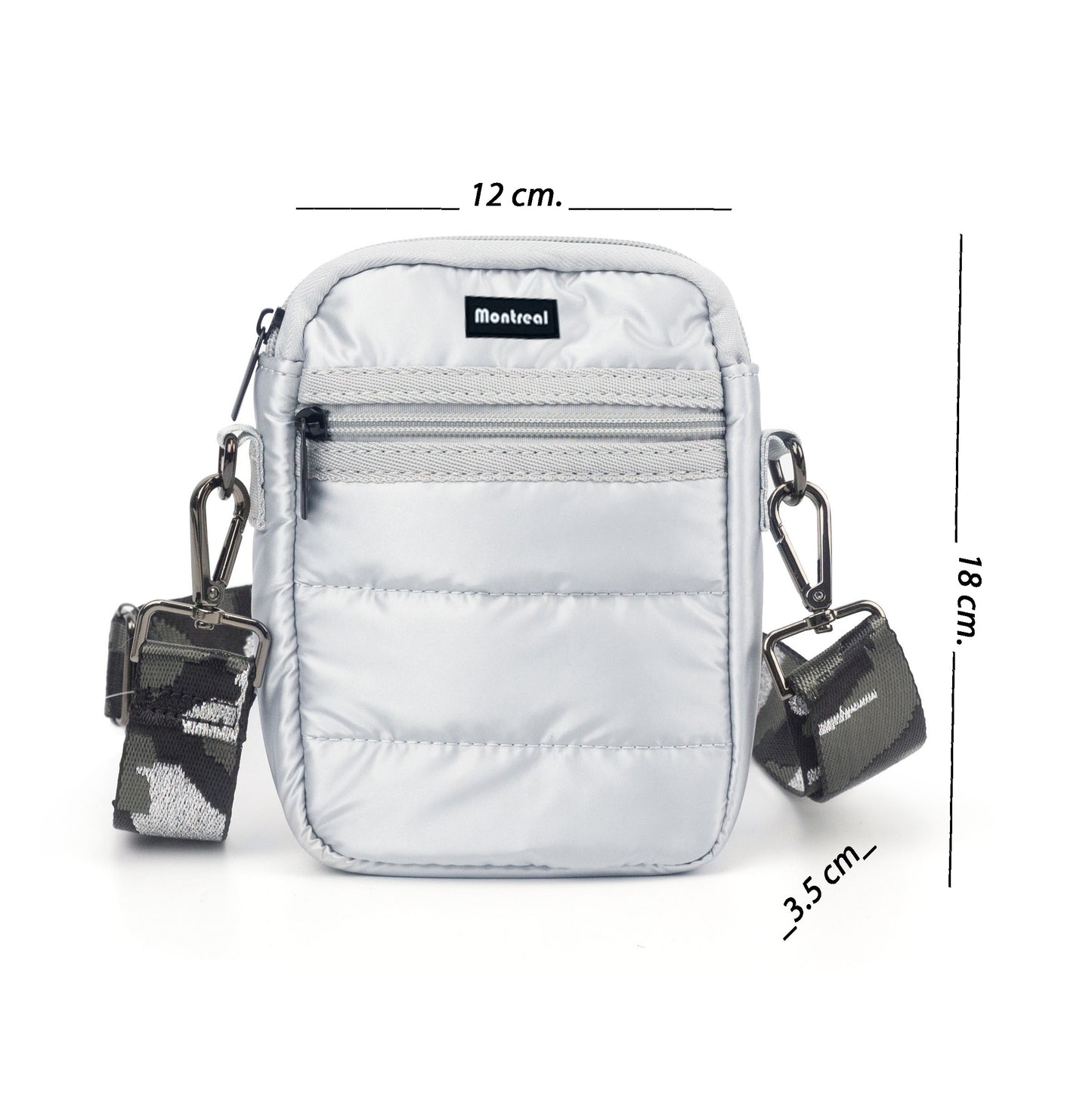 Bandolera, cartera, puffer minibag, strap removible, grey.