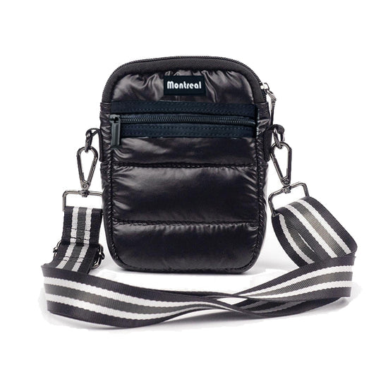 Bandolera, cartera, puffer minibag, strap removible, black.
