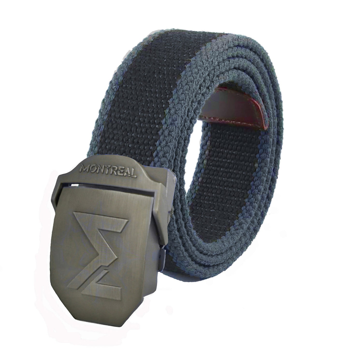 Cinturón lona, hebilla metálica, Negro/Azul Piedra, Montreal.