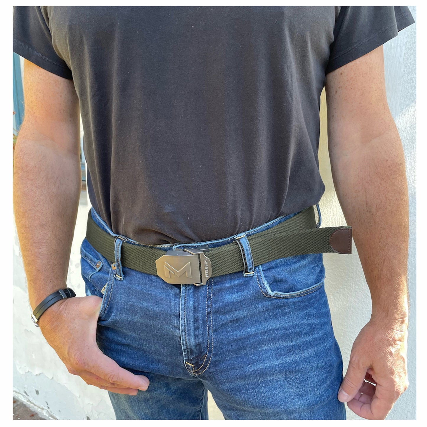 Cinturón lona, hebilla metálica, verde, Montreal.