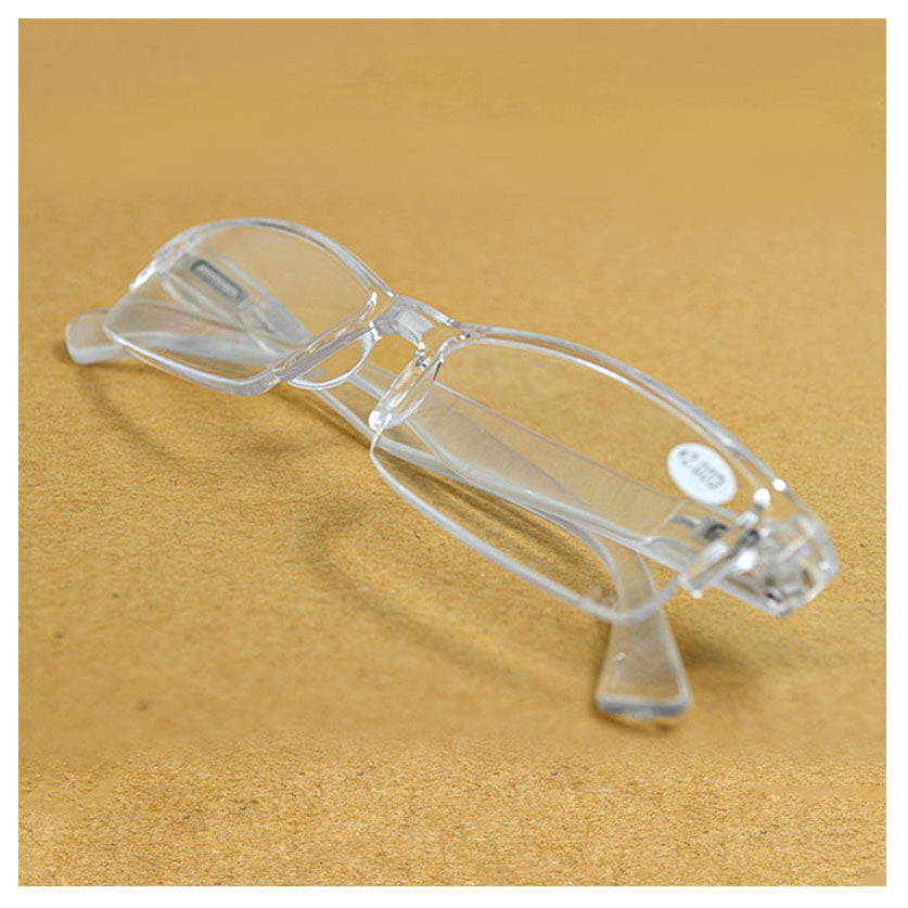 Lentes de lectura, con aumento, diseño medio marco trasparente.
