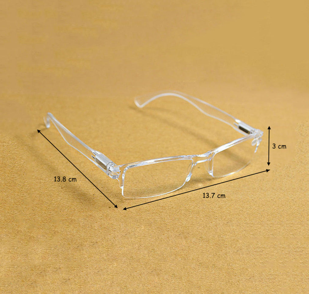 Lentes de lectura, con aumento, diseño medio marco trasparente.
