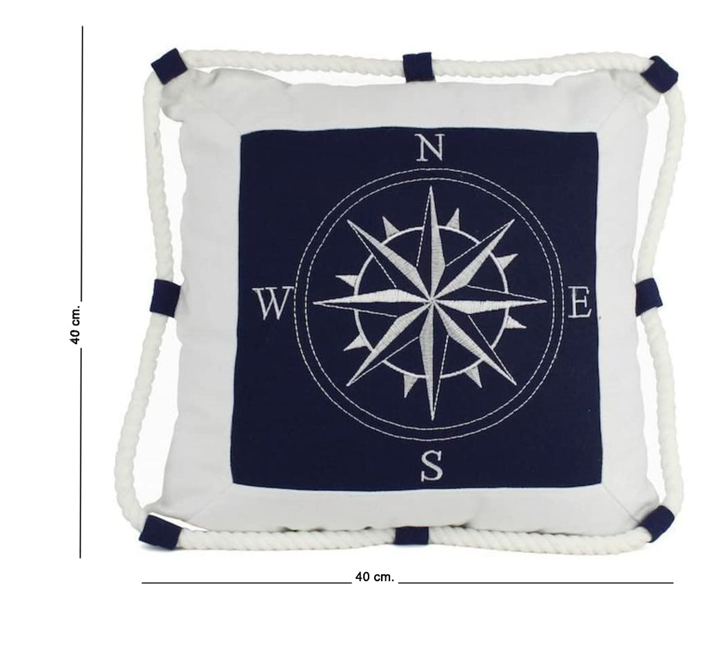 Cojín decorativo bordado, diseño Náutico, Estilo Marino 40x40.
