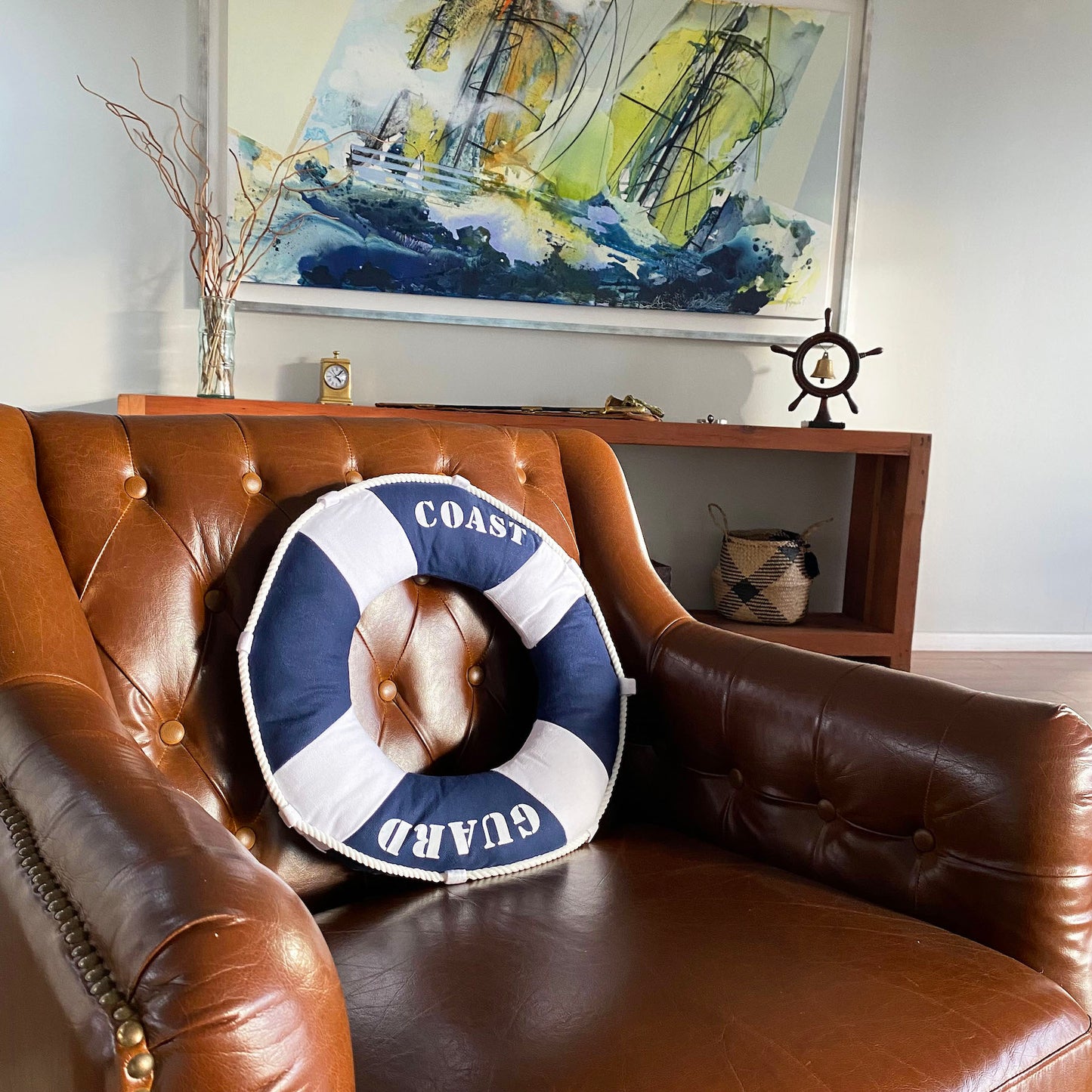 Cojín decorativo, diseño Náutico, Forma de Salvavidas, Estilo Marino