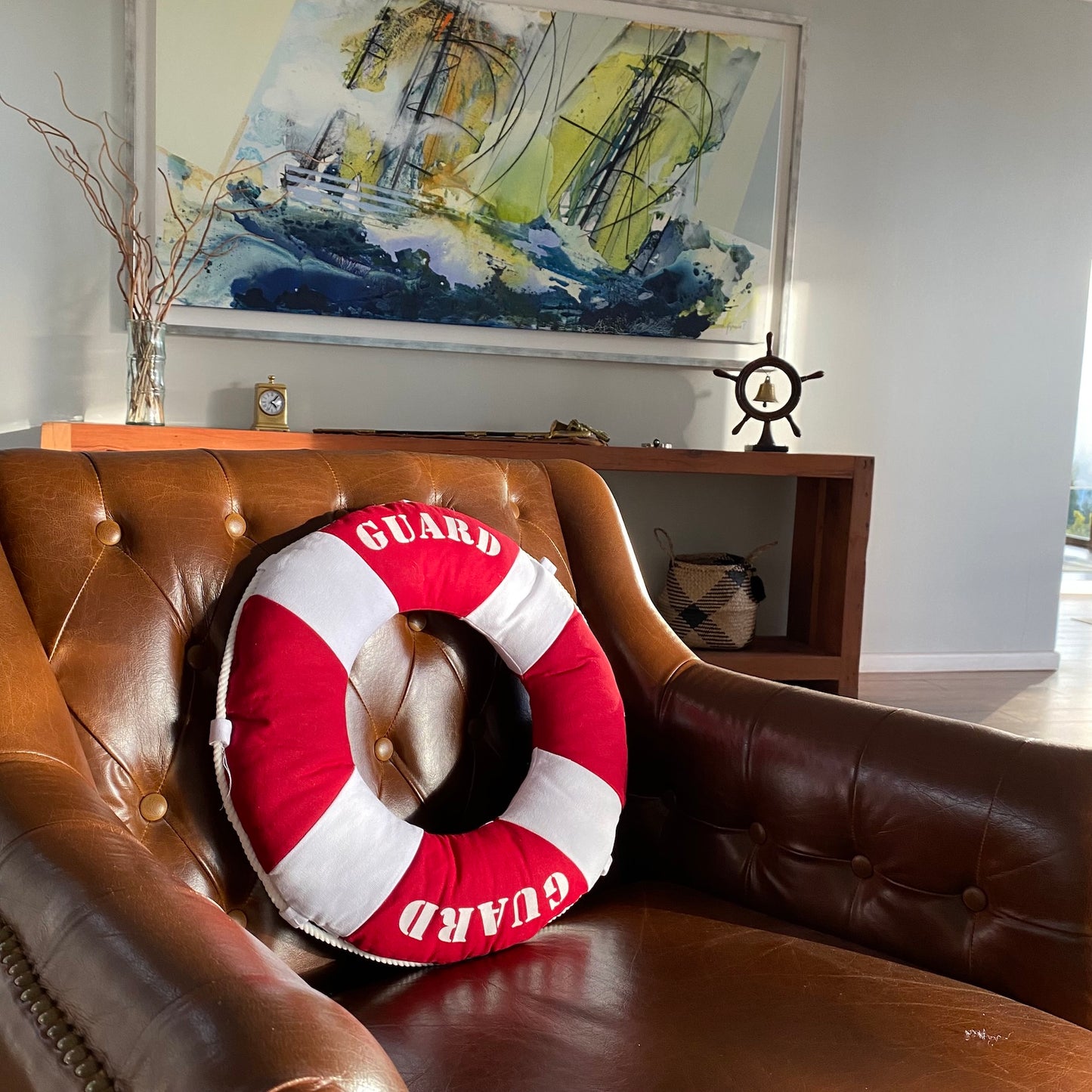 Cojín decorativo, diseño Náutico, Forma de Salvavidas, Estilo Marino