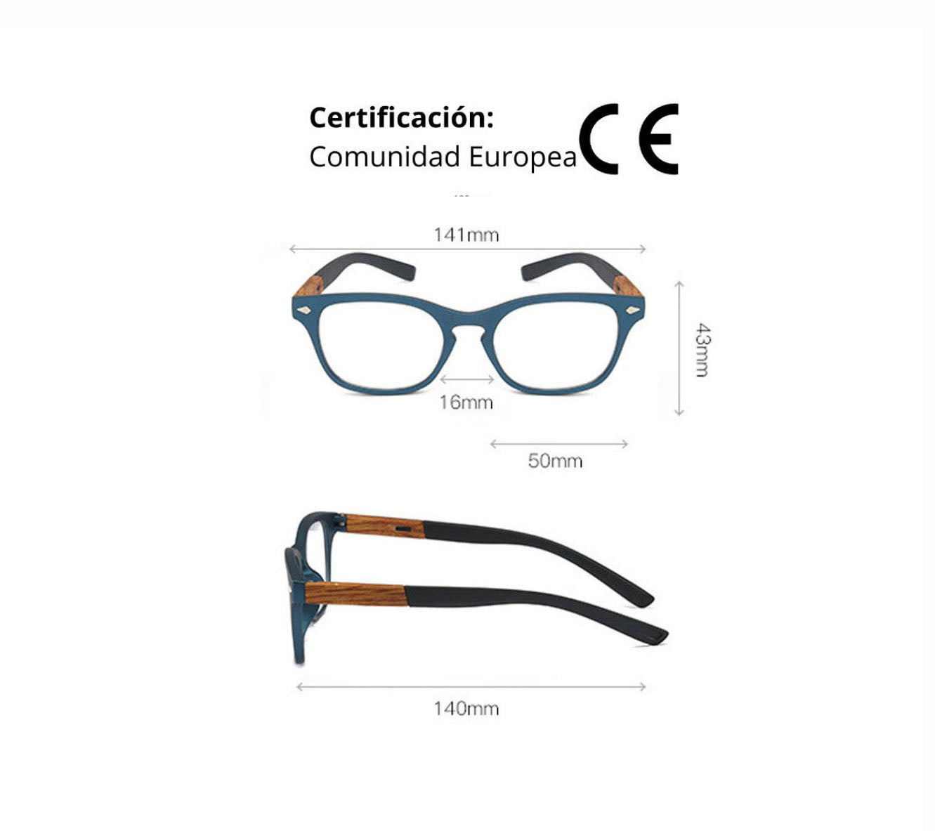 Lentes de lectura, con aumento, diseño Azul Madera.