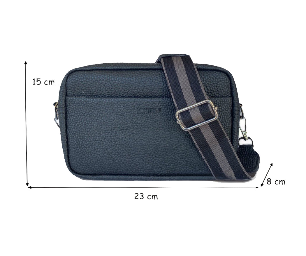 Bandolera, Cartera Cuero Sintético, Crossbody con Strap Rayado.