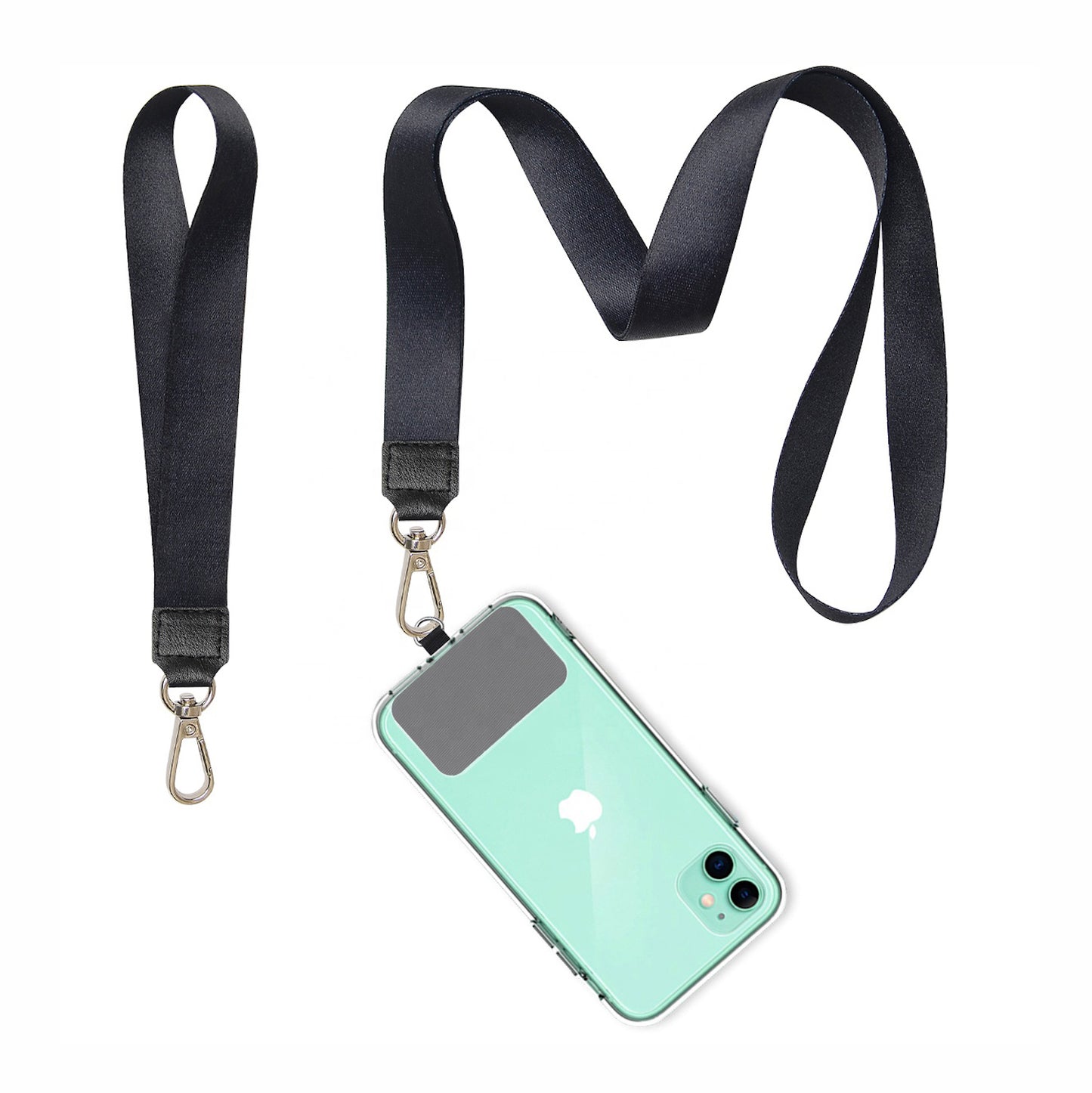 Strap para carcasa de celular universal, doble correa negra.