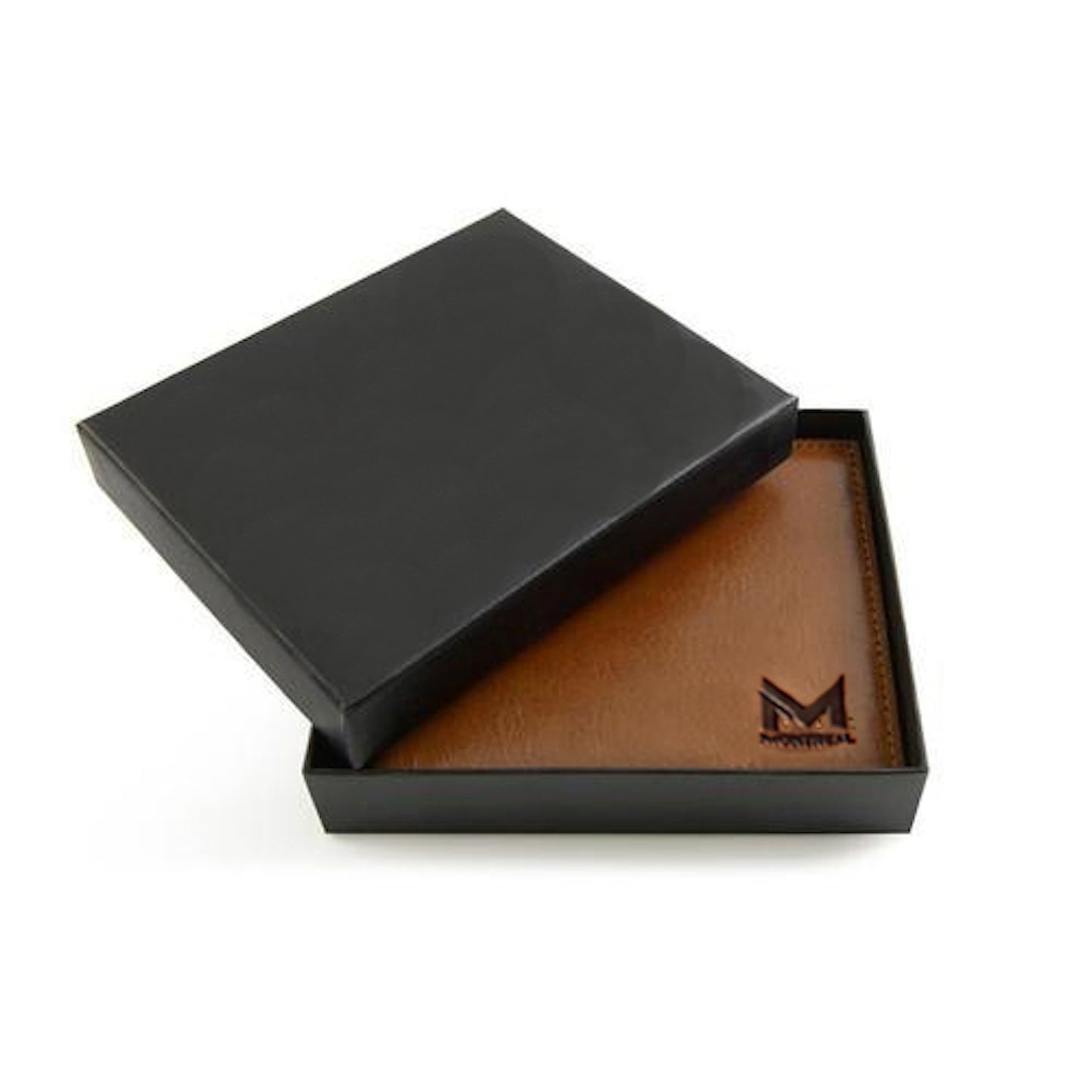 Billetera hombre, cuero genuino, protección RFID, trifold brown.