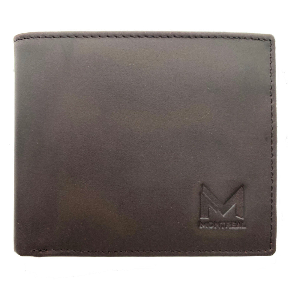 Billetera hombre, cuero genuino, protección RFID, trifold moro