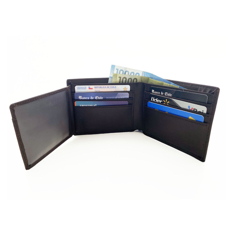 Billetera hombre, cuero genuino, protección RFID, trifold moro