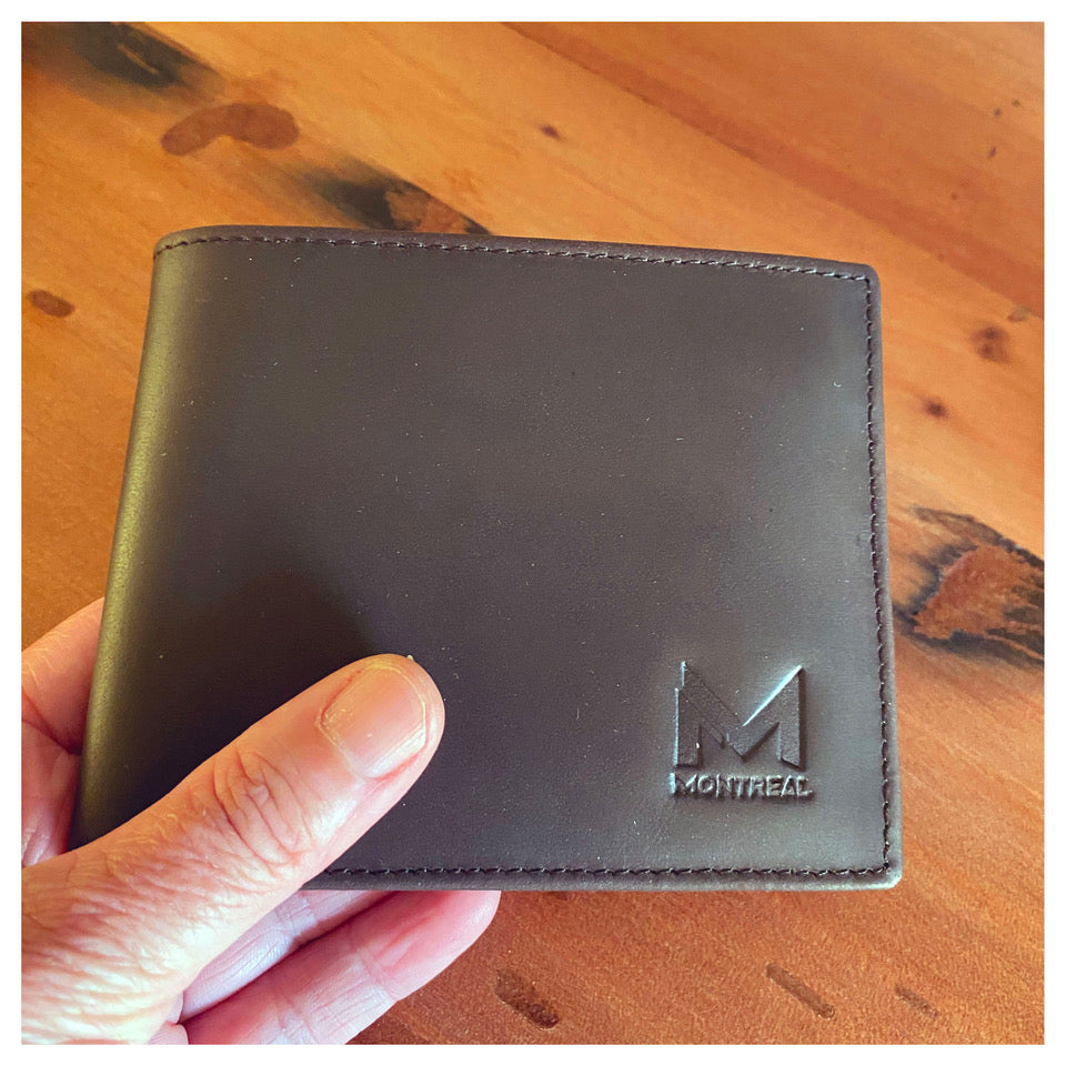 Billetera hombre, cuero genuino, protección RFID, trifold moro