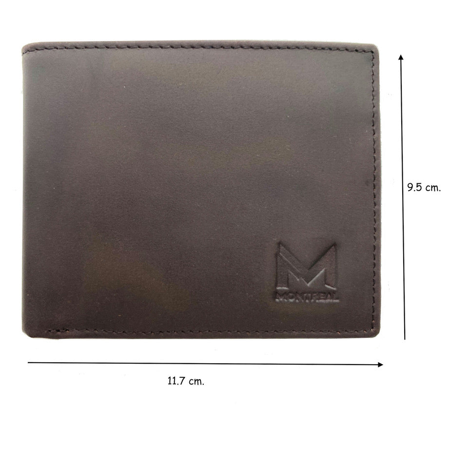 Billetera hombre, cuero genuino, protección RFID, trifold moro