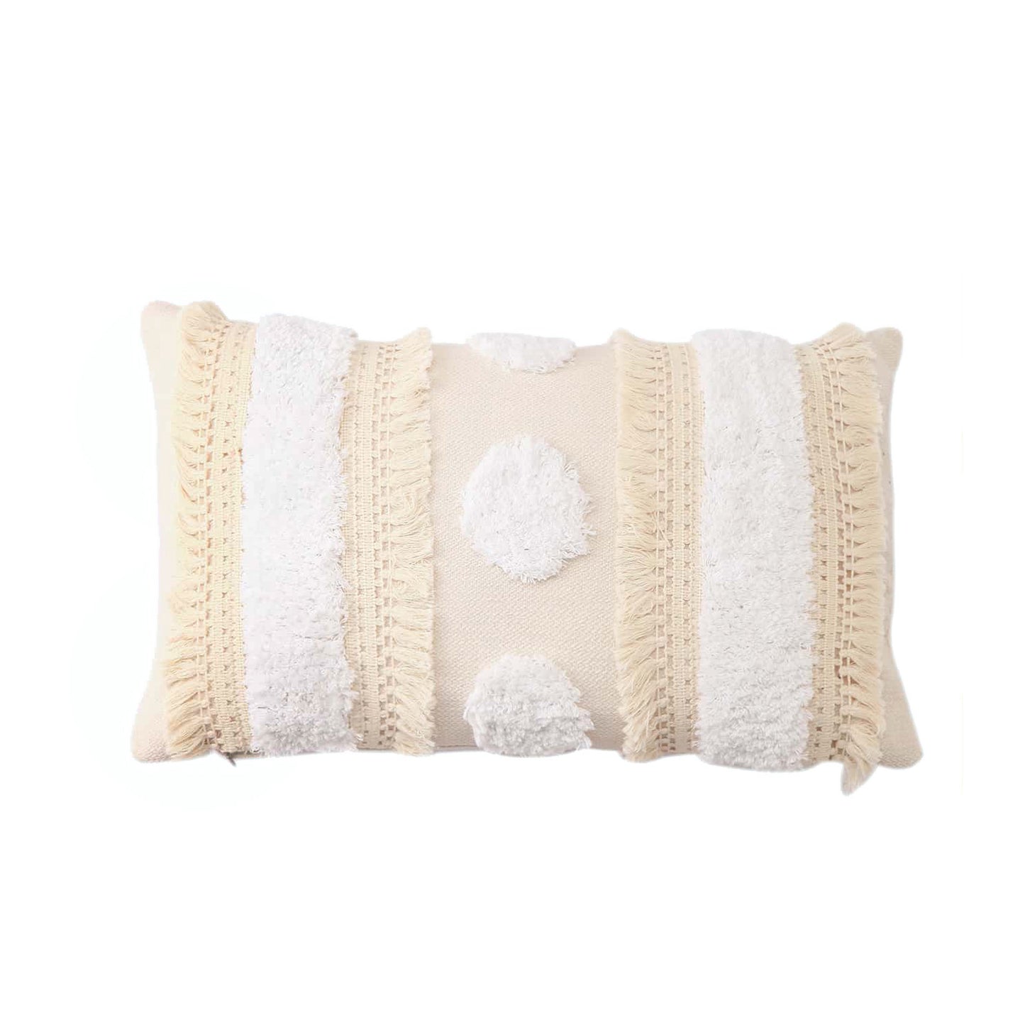 Cojín boho, decorativo, 50x30, beige, incluye relleno.