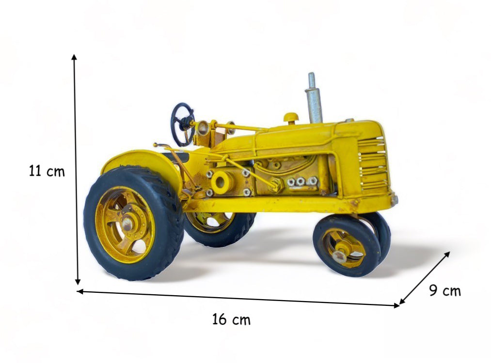 Tractor Amarillo A Escala, Decoración Vintage En Fierro