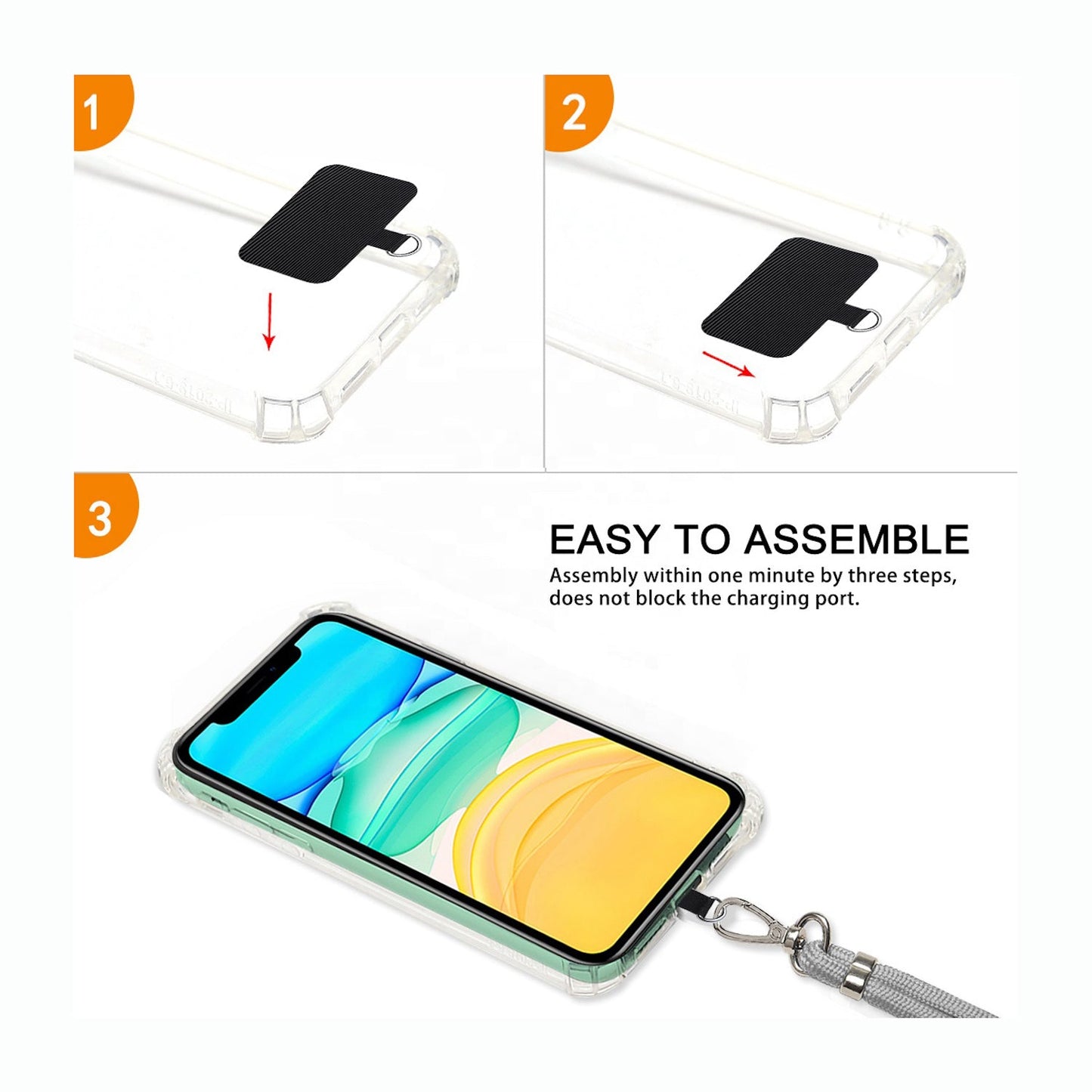 Strap para carcasa de celular universal, diseño cordón gris.