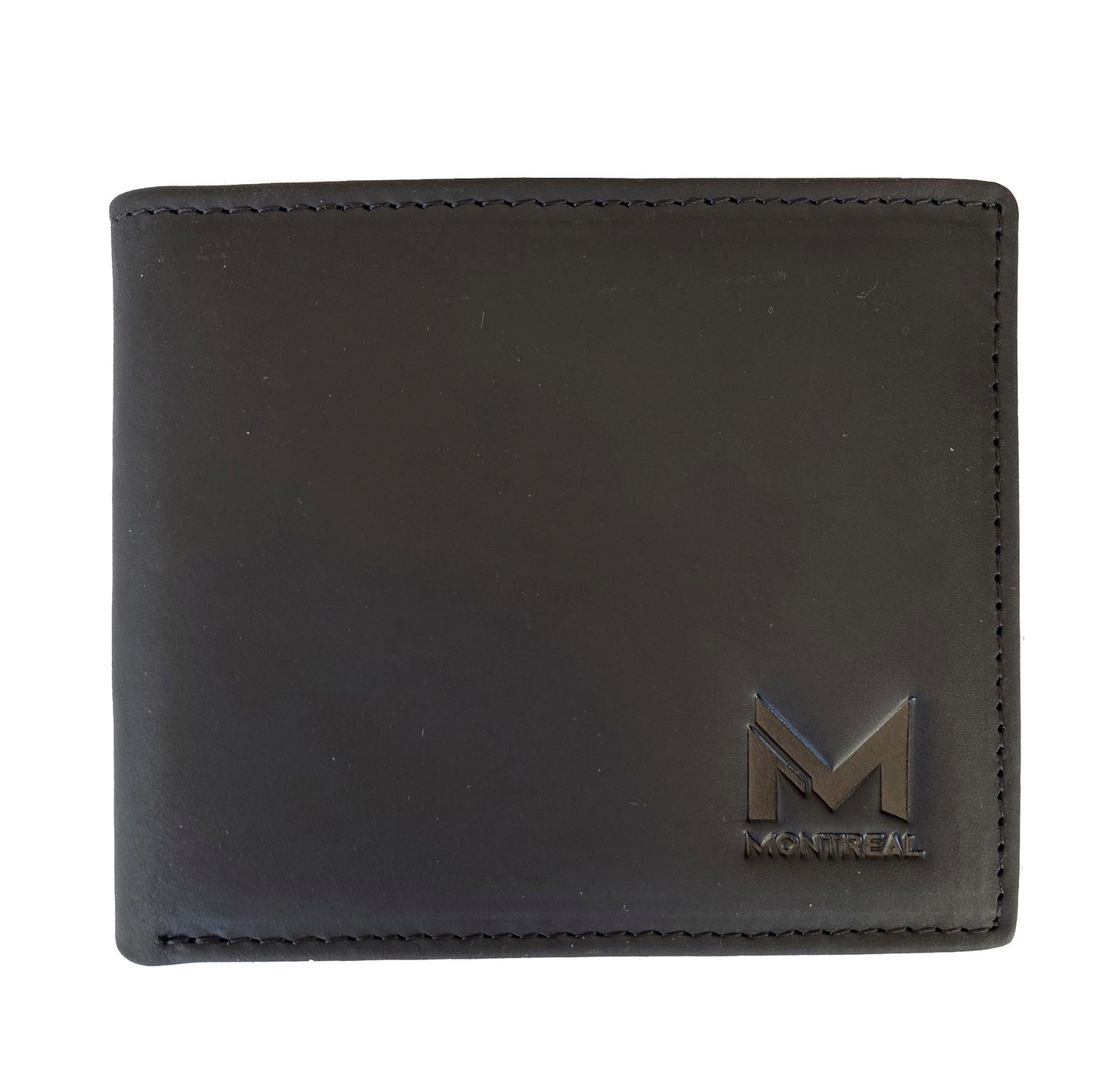 Billetera hombre, cuero genuino, protección RFID, trifold Negro
