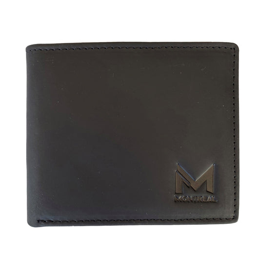 Billetera hombre, cuero genuino, protección RFID, trifold Negro