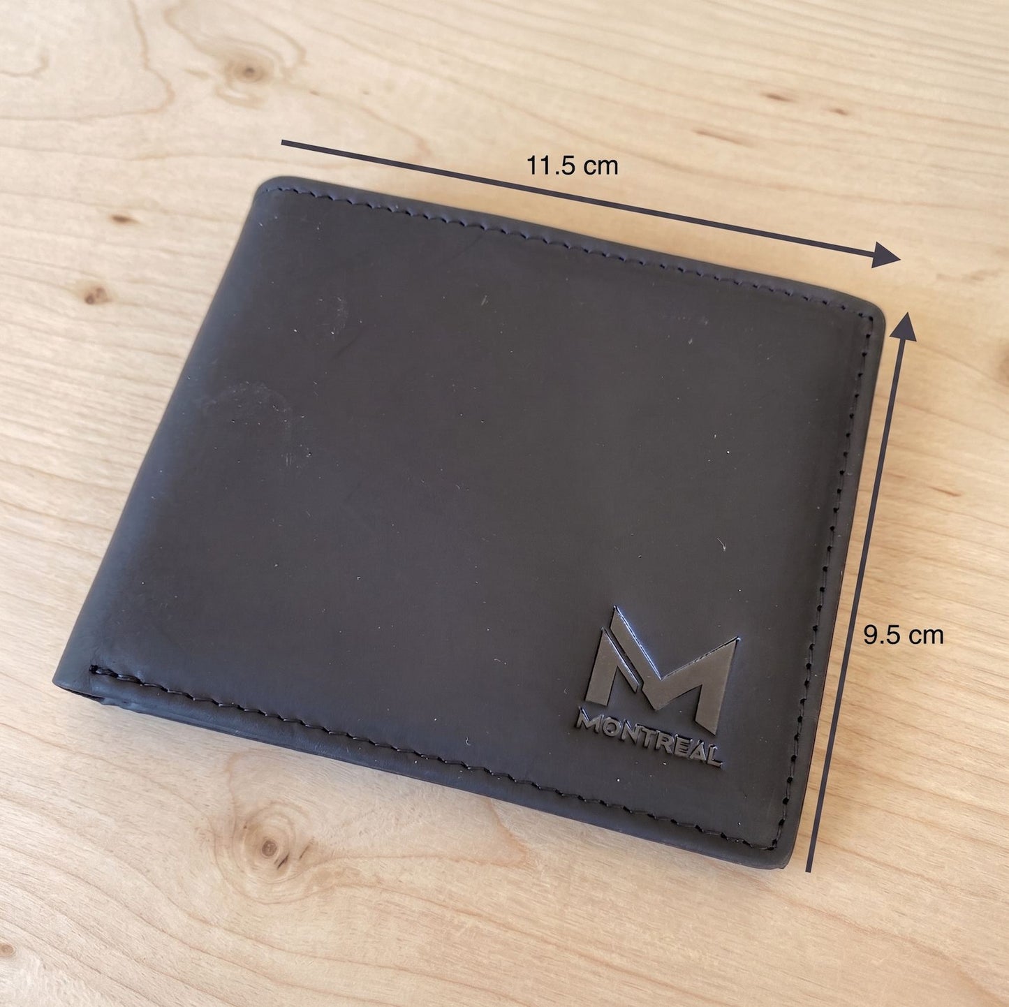 Billetera hombre, cuero genuino, protección RFID, trifold Negro