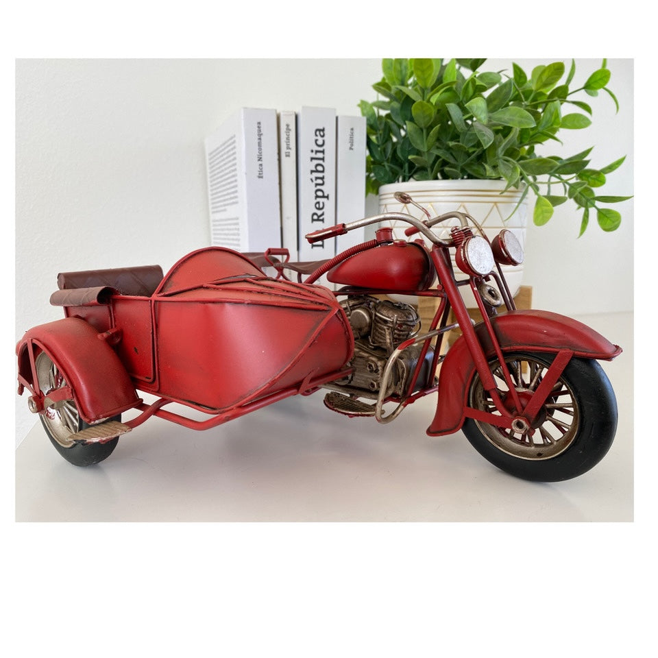 Moto A Escala Con Sidecar, Decoración Vintage En Fierro