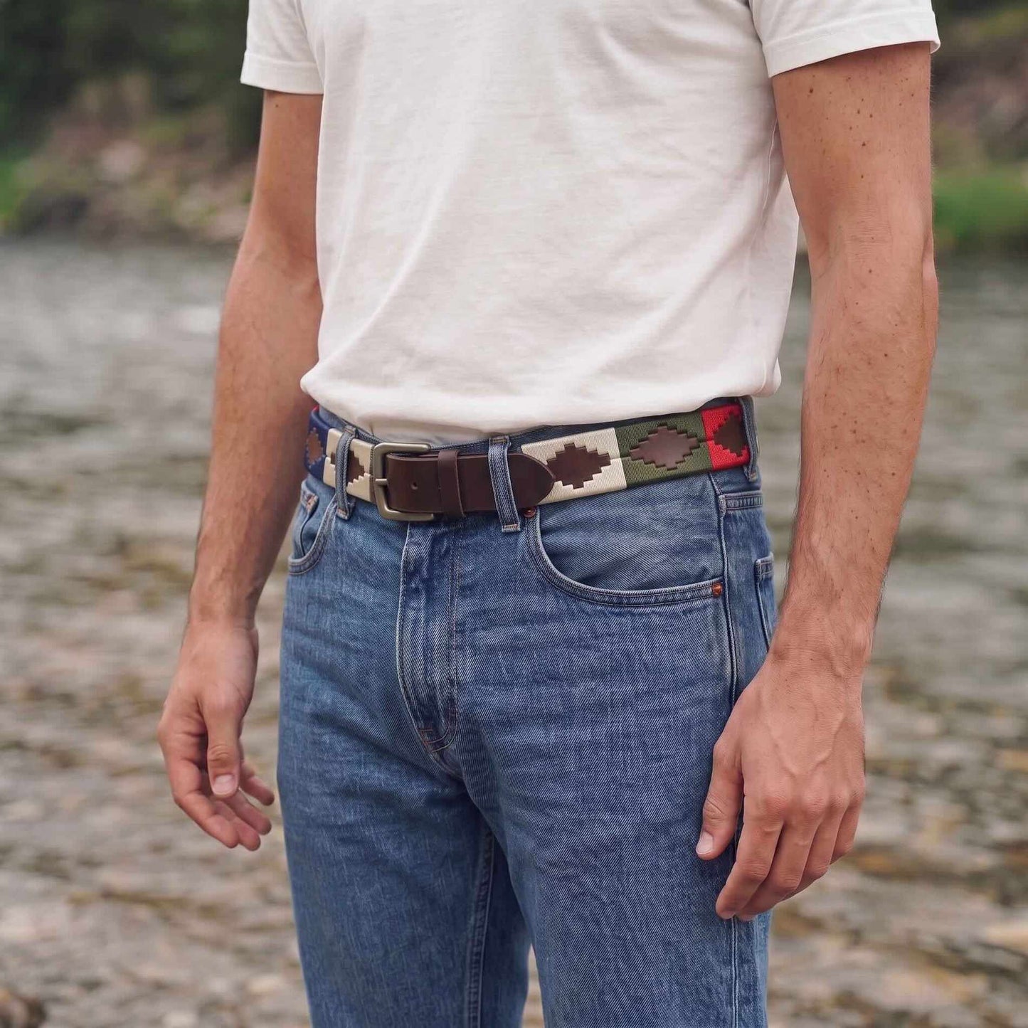 Cinturón Hombre Cuero Natural Bordado Correa Cinto Vaquero