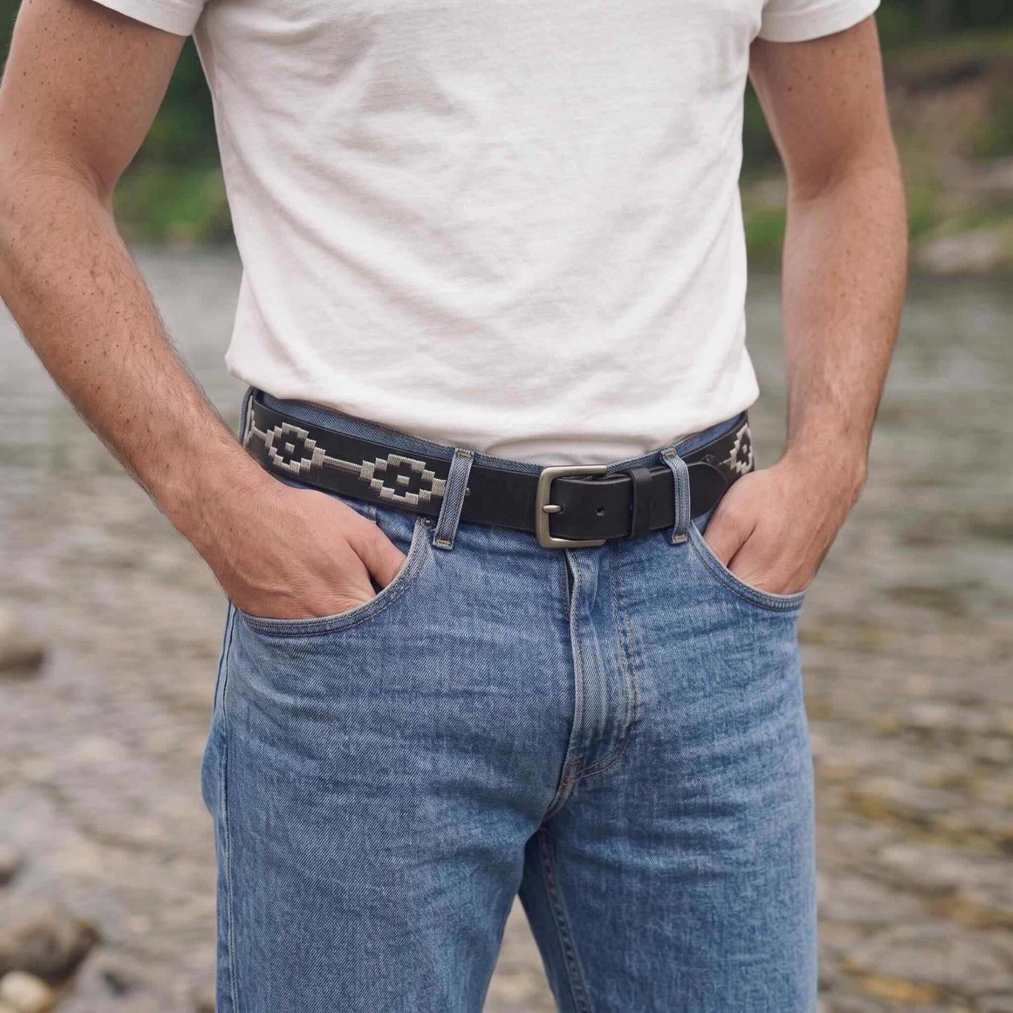 Cinturón Hombre Cuero Natural Bordado Correa Cinto Vaquero
